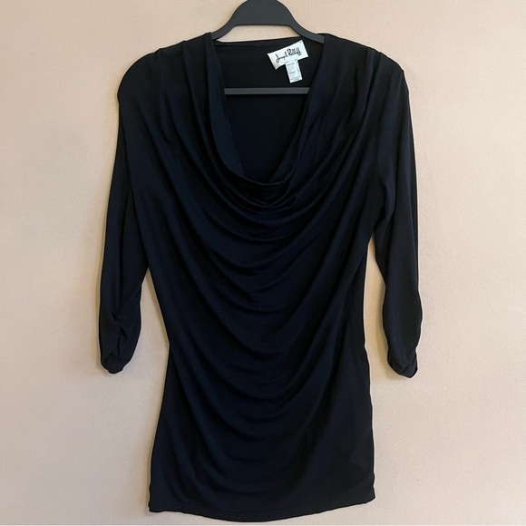 Joseph Ribkoff VTG Black Draped Front Top 3/4 Sleeves size 8 Made in USA - Picture 2 of 13